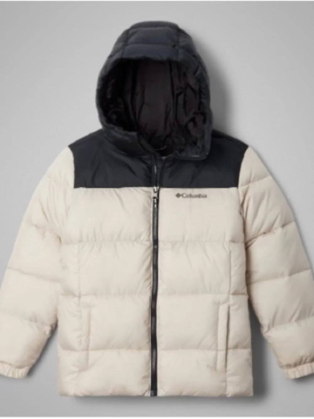 New Columbia Cream and Black Hooded Kids Puffer Jacket (Size 6/7)